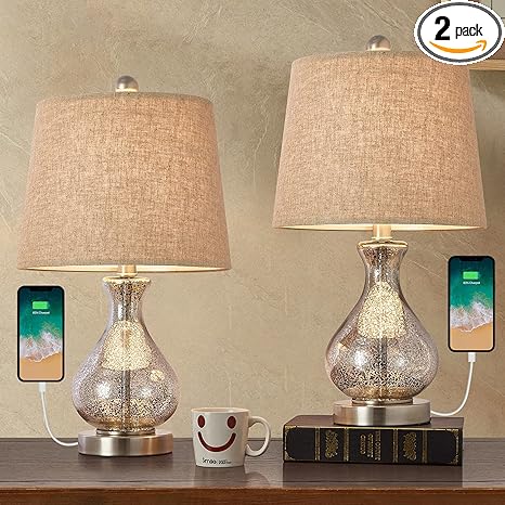 Oyears Usb Modern Table Lamps Set Of 2 Antique Gourd Mercury Glass Table Lamps For Living Room 20 Gourd Mercury Glass Amazon Com