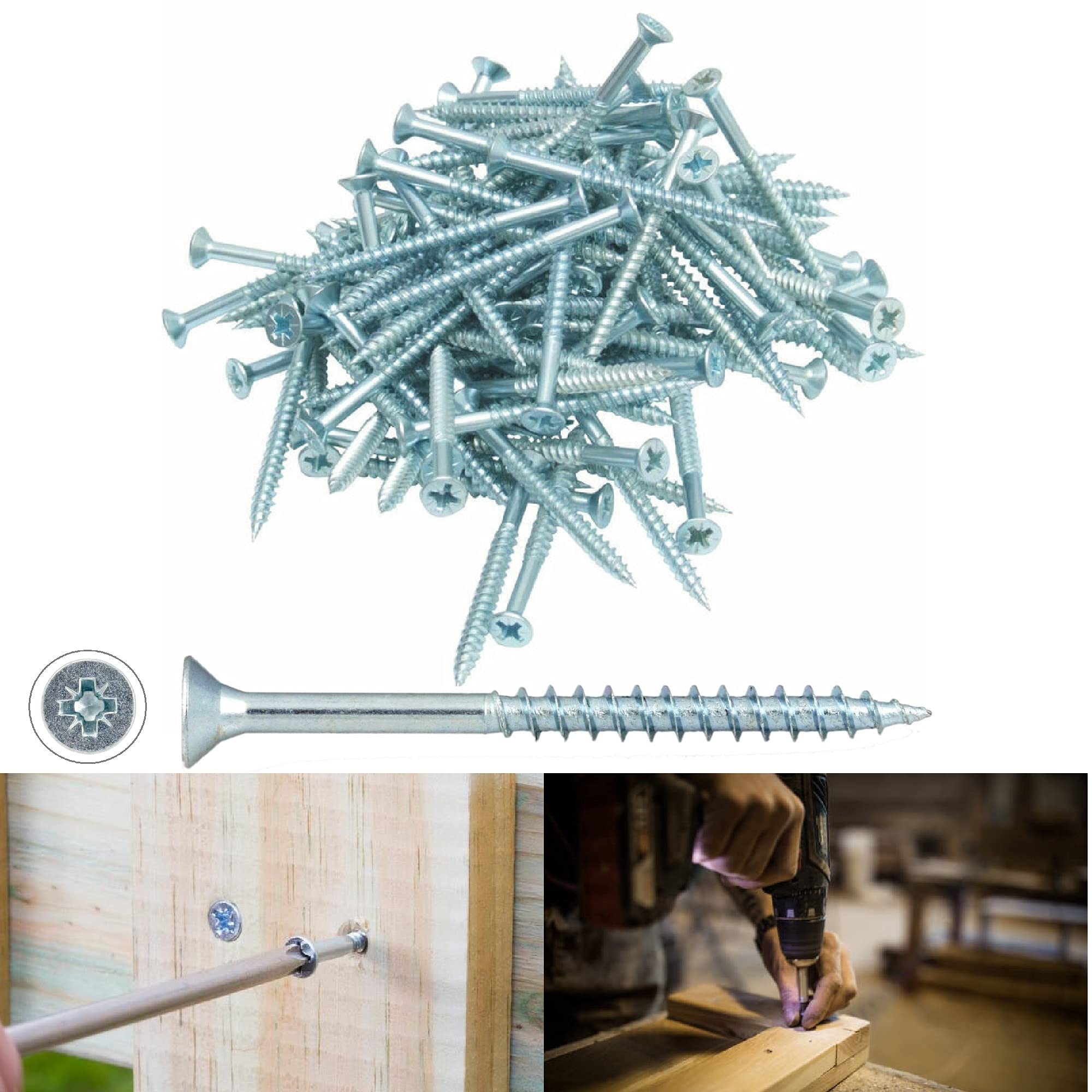 TERF® Multi Purpose Screws 4.0 X 70mm Pozi Flat Double Countersunk Zinc Screws For PVCu Wooden Timber Chipboard MDF and other similar types Screw Size 4.0 X 70mm - Pack of 100