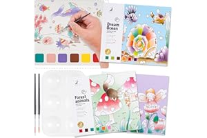 LIYIQ 3 Pack Watercolor Coloring Books for Kids Watercolor Paint Book water color paint sets for kids coloring books for kids ages 4-8 Water Colors Paint Kids Pocket Hand Book Stocking Goodie Bag
