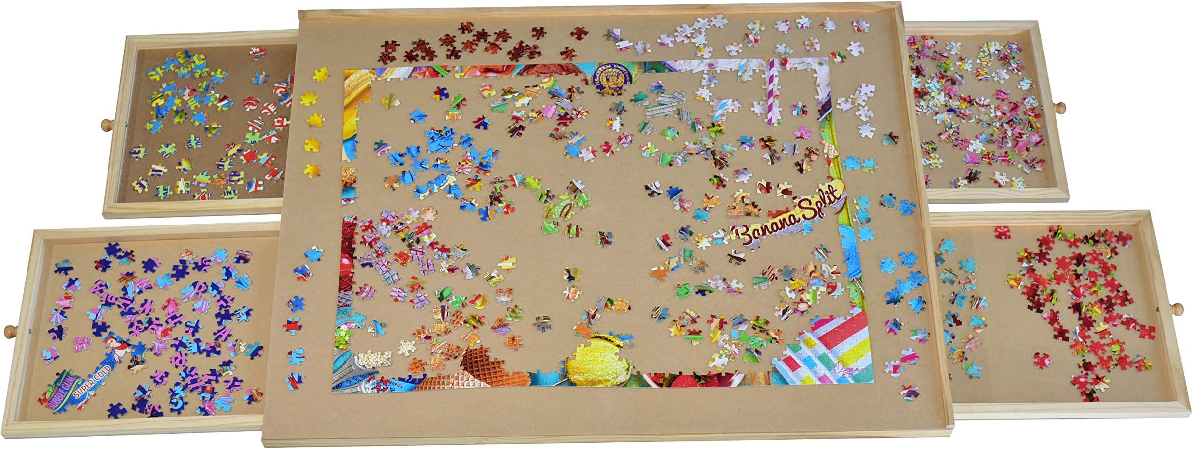 Large Puzzle Board or Puzzle Table. 22 x 30 Inches. Premium Pull Out Drawers with Screwed Knobs.