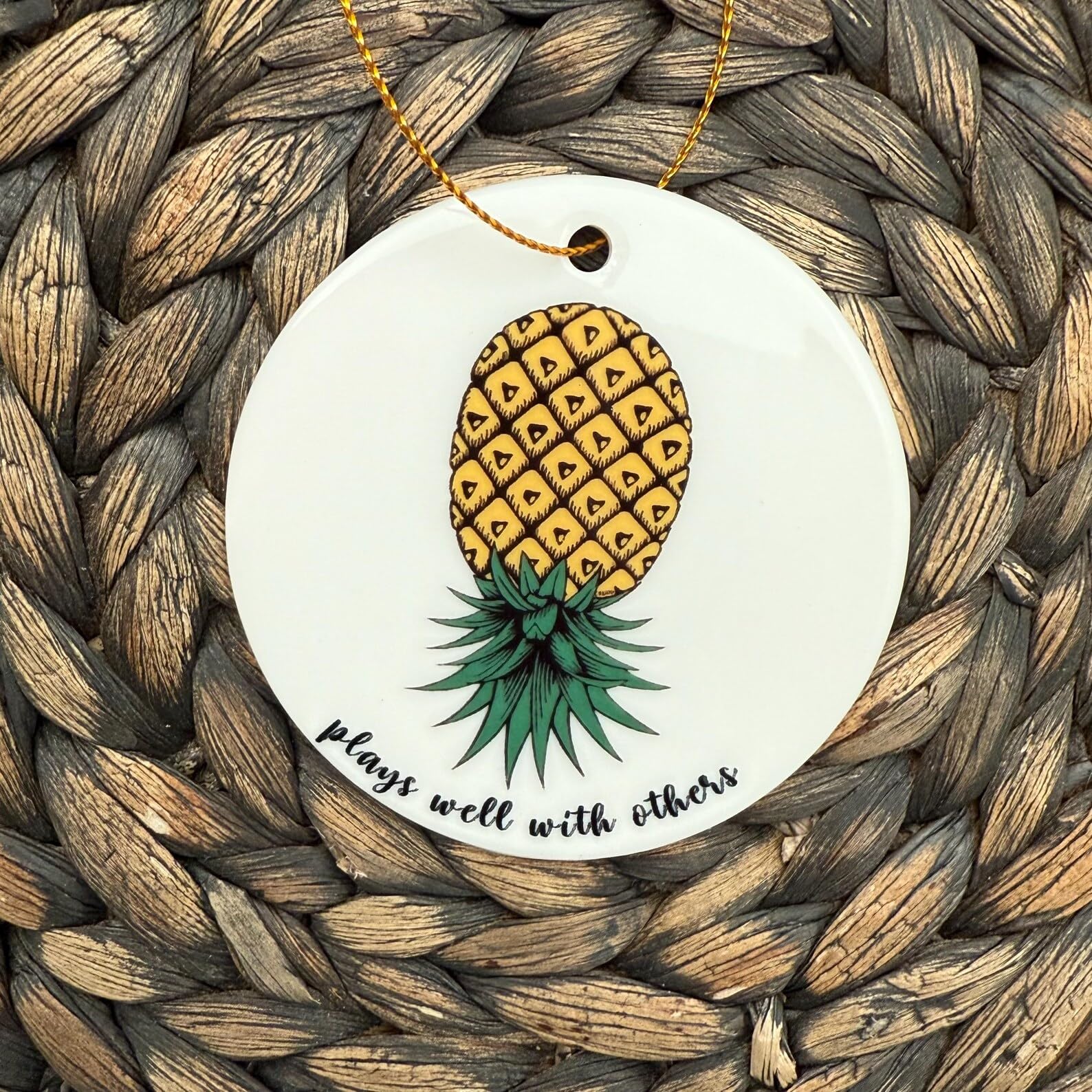 Photo 1 of ***MAJOR DAMAGE*** ***READ CLERK NOTES*** Upside-Down Pineapple Christmas Ornament – “Plays Well with Others” Holiday Tree Decoration – Novelty Lifestyle Gift