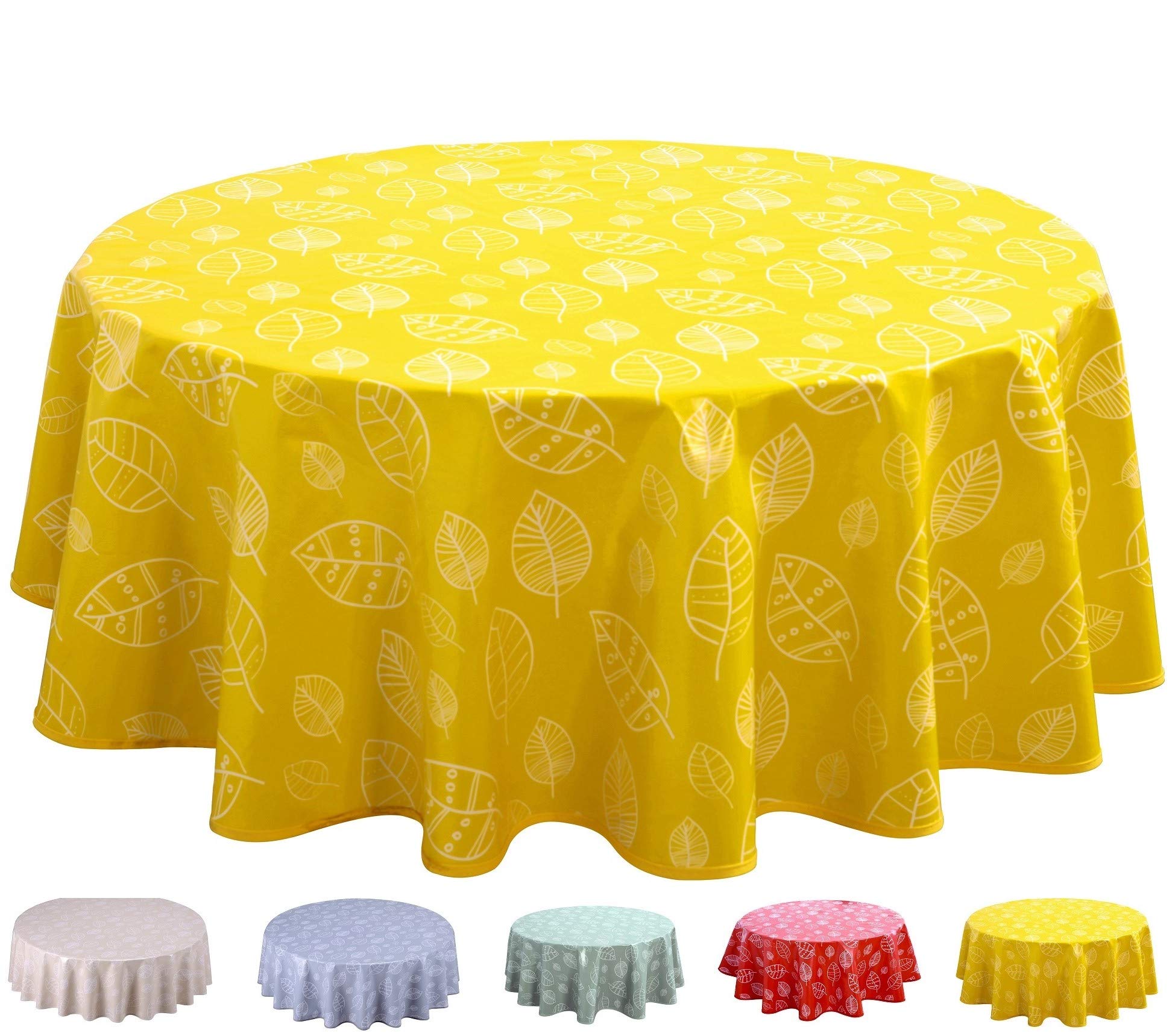 Home Direct Round Oilcloth PVC Wipe Clean Tablecloth 140cm 55" Leaves (Yellow)