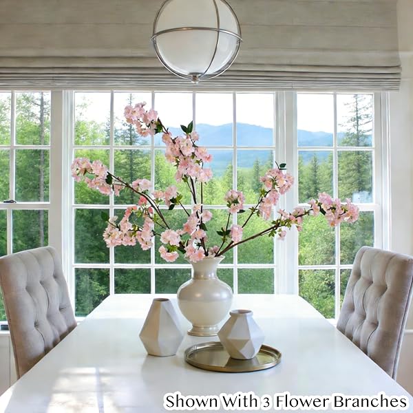 SENJIE ARTIFICIAL CHERRY BLOSSOM BRANCHES, FAKE FLOWERS BOUQUET WITH REAL TOUCH LONG STEMS, FAUX SILK FLOWERS FOR VASES WEDDING PARTY TABLE CENTERPIECES SPRING HOME DECOR (3PCS, VASE NOT INCLUDED)