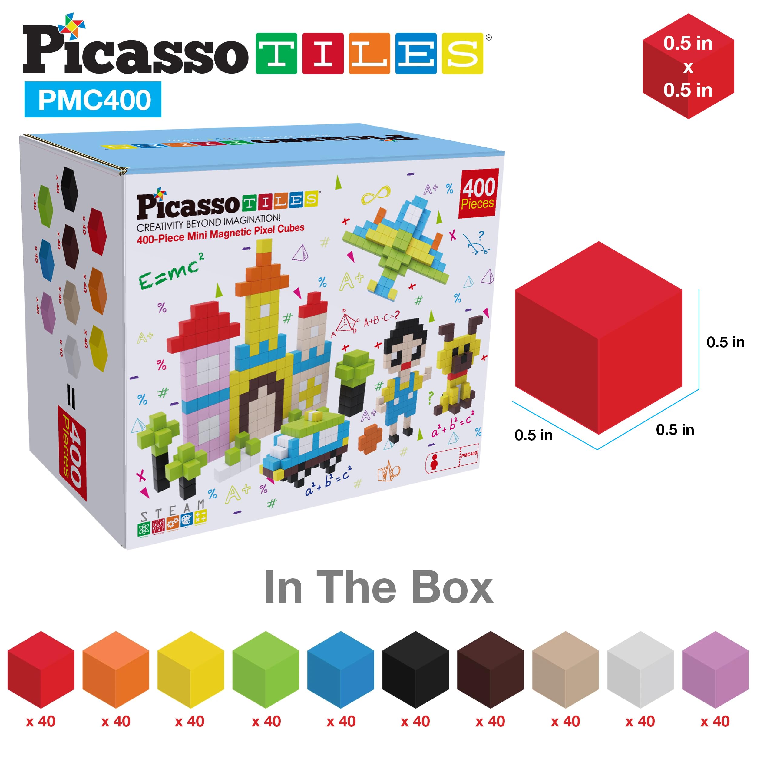 Picasso Cubes 0.5” Pixel Magnetic Puzzle Cube 400 Piece Mix & Match Sensory Toys STEAM Education Learning Building Block Magnets Children Construction Toy Set Stacking Magnet Creative Kit PMC400