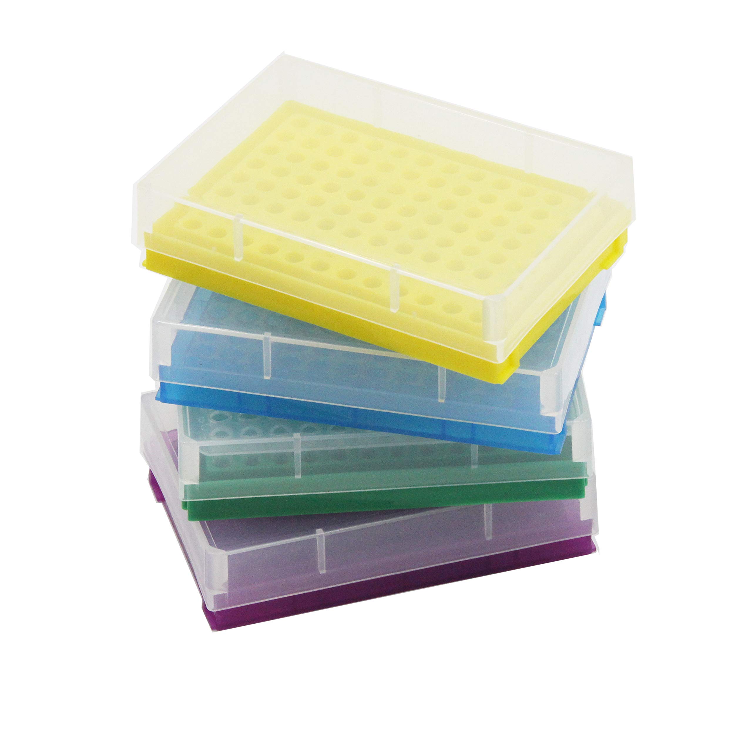 PCR Tube Rack for 0.2ml Micro-Tubes, 8 x 12 Array Pack of 4(Blue/Yellow/Purple/Green)