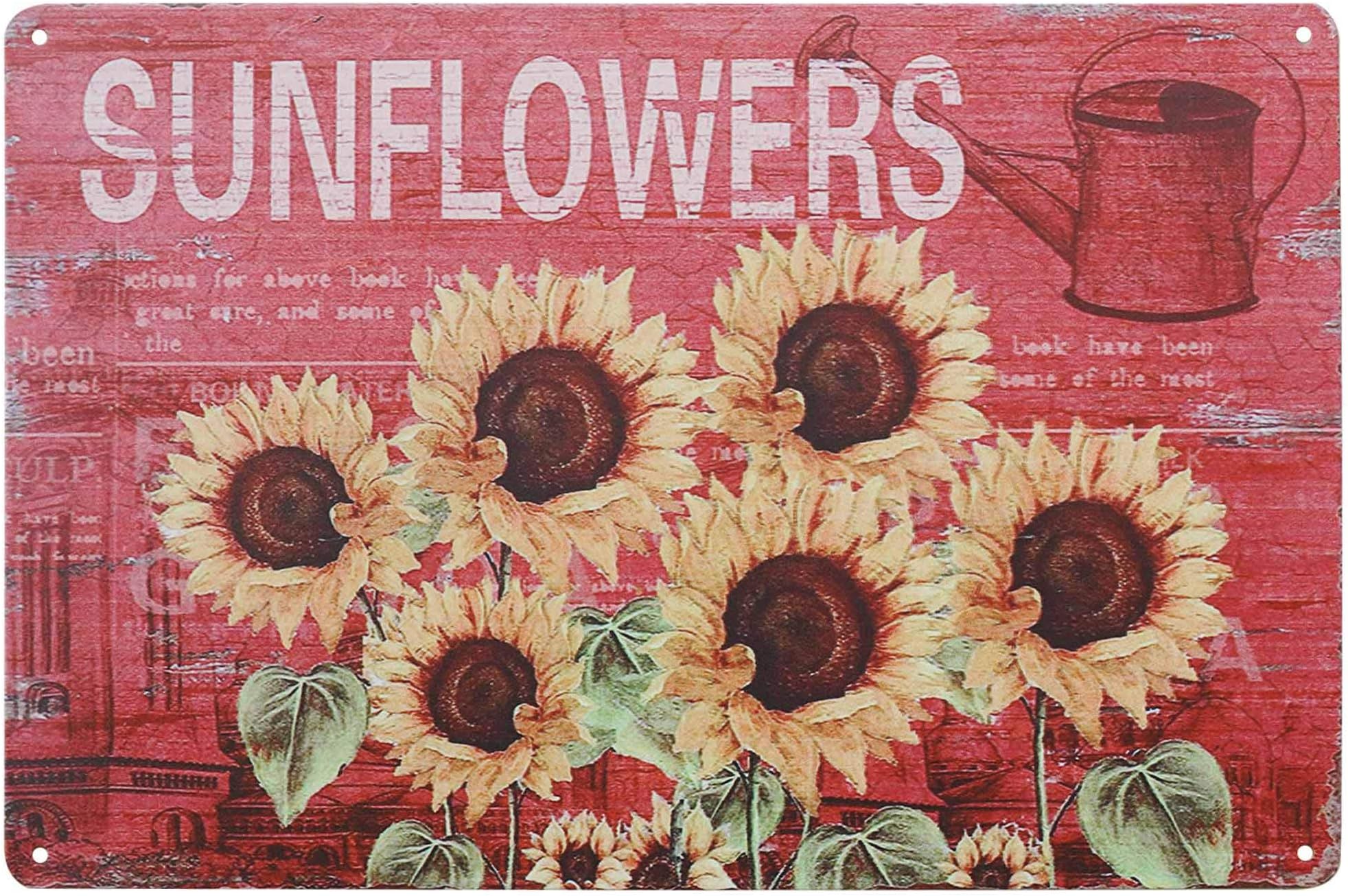 TISOSO Sign Designs Six Sunflowers Retro Vintage Tin Bar Sign Country Farm Sunflower Kitchen Wall Home Decor 8X12Inch