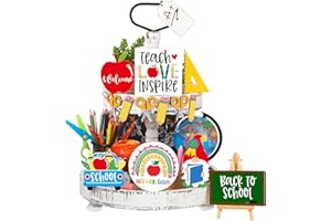 FAIRYSANDY 15 Pcs Back to School Tiered Tray Decor Teacher Appreciation Wood Signs Decorative Trays Items Farmhouse Rustic Decorations Wooden Tiered Tray Set for School Home Classroom Desk