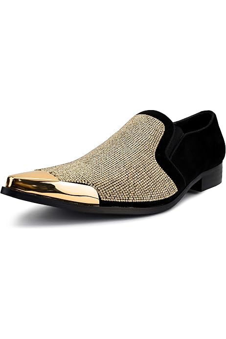 black and rose gold loafers