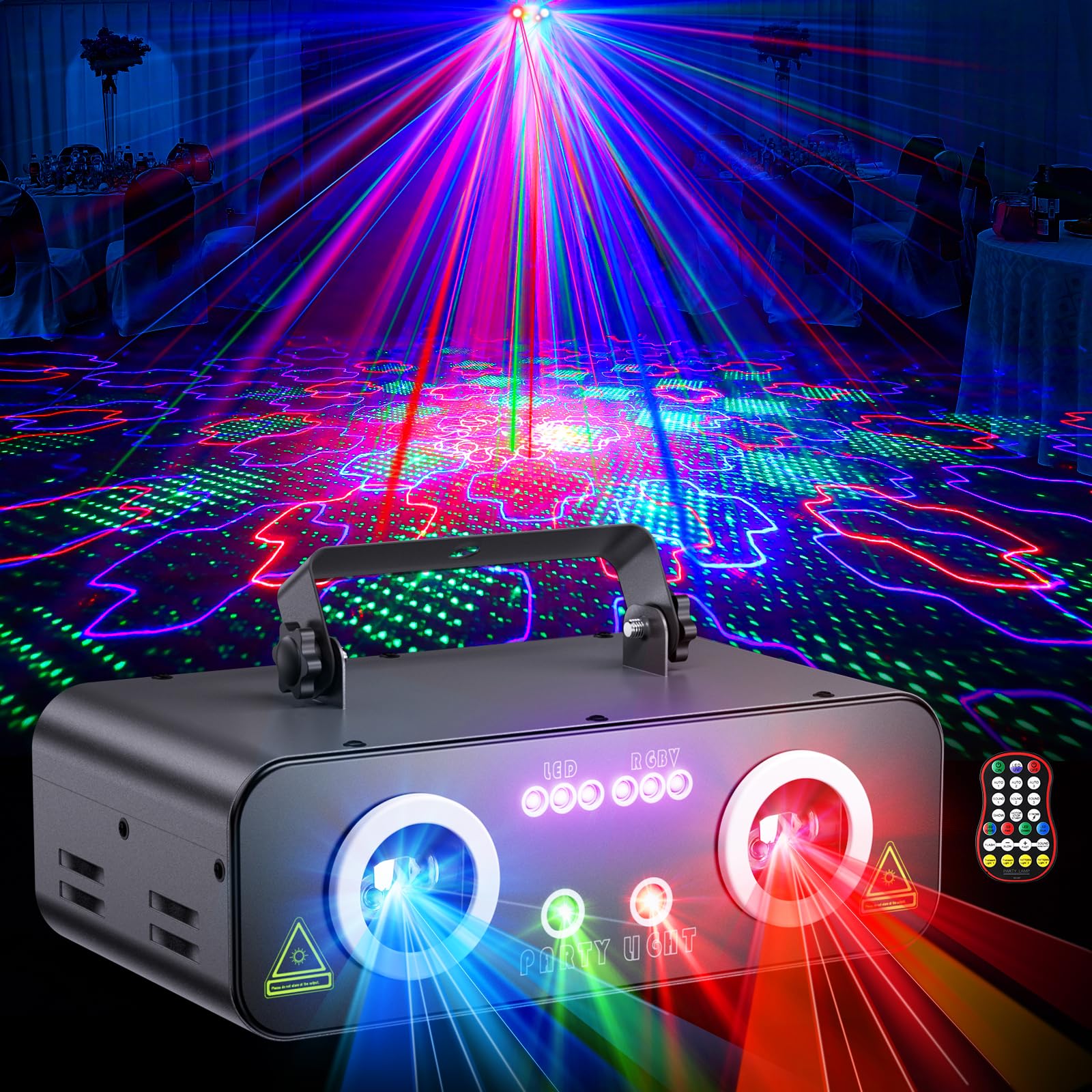 Ehaho Dual-Lens Disco Lights L2800 | Strobe Music Disco Lights for Parties | Dj Light with Sound Activated | RGB & UV Strob Stage Lighting with DMX Controlle for Parties Nightclub Live Show Halloween