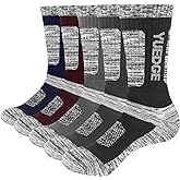 YUEDGE Men's Hiking Socks Moisture Wicking Mens Socks Anti-Odor Work Socks Padded Cotton Safety Boot Socks For Men, 5 Pairs