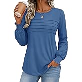 YUCOLEN Long Sleeve Shirts for Women Dressy Casual Business Blouses 2026 Pleated Crewneck Trendy Tunic Tops