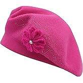 ZLYC Women French Beret hat Reversible Solid Color Floral Warm Knitted Beret Cap