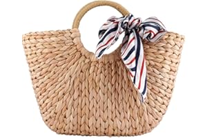 YYW Summer Rattan Bag for Women Straw Hand-woven Top-handle Handbag Beach Sea Straw Rattan Tote Clutch Bags
