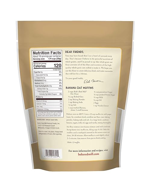 BOB’S RED MILL WHOLE GRAIN OAT FLOUR, 20OZ (PACK OF 1) – WHOLE GRAIN, VEGAN, KOSHER