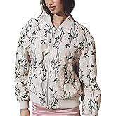 Shiyifa Women's Embroidered Daisy Cropped Bomber Jacket Long Sleeve Quilted Puffer Jackets Padded Coat Outerwear