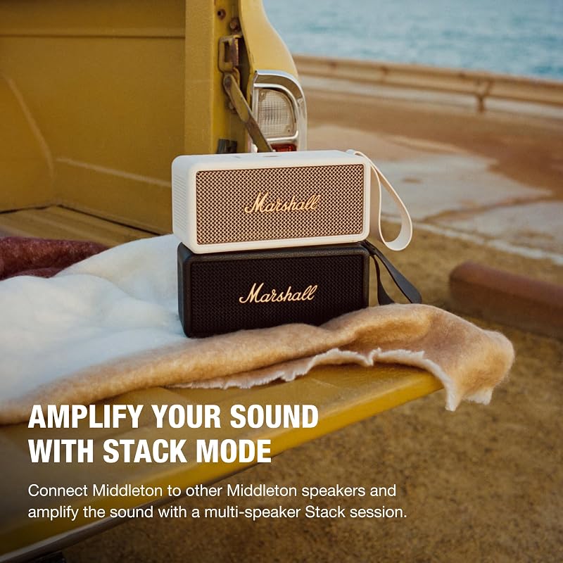 Middleton Altavoz Bluetooth inalámbrico portátil, más de 20 horas de tiempo de reproducción portátil, IP67 a prueba de agua, Negro y Latón