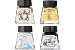 Winsor & Newton Collection Drawing Ink Set, Set of 4, Black, White, Metallic Tones
