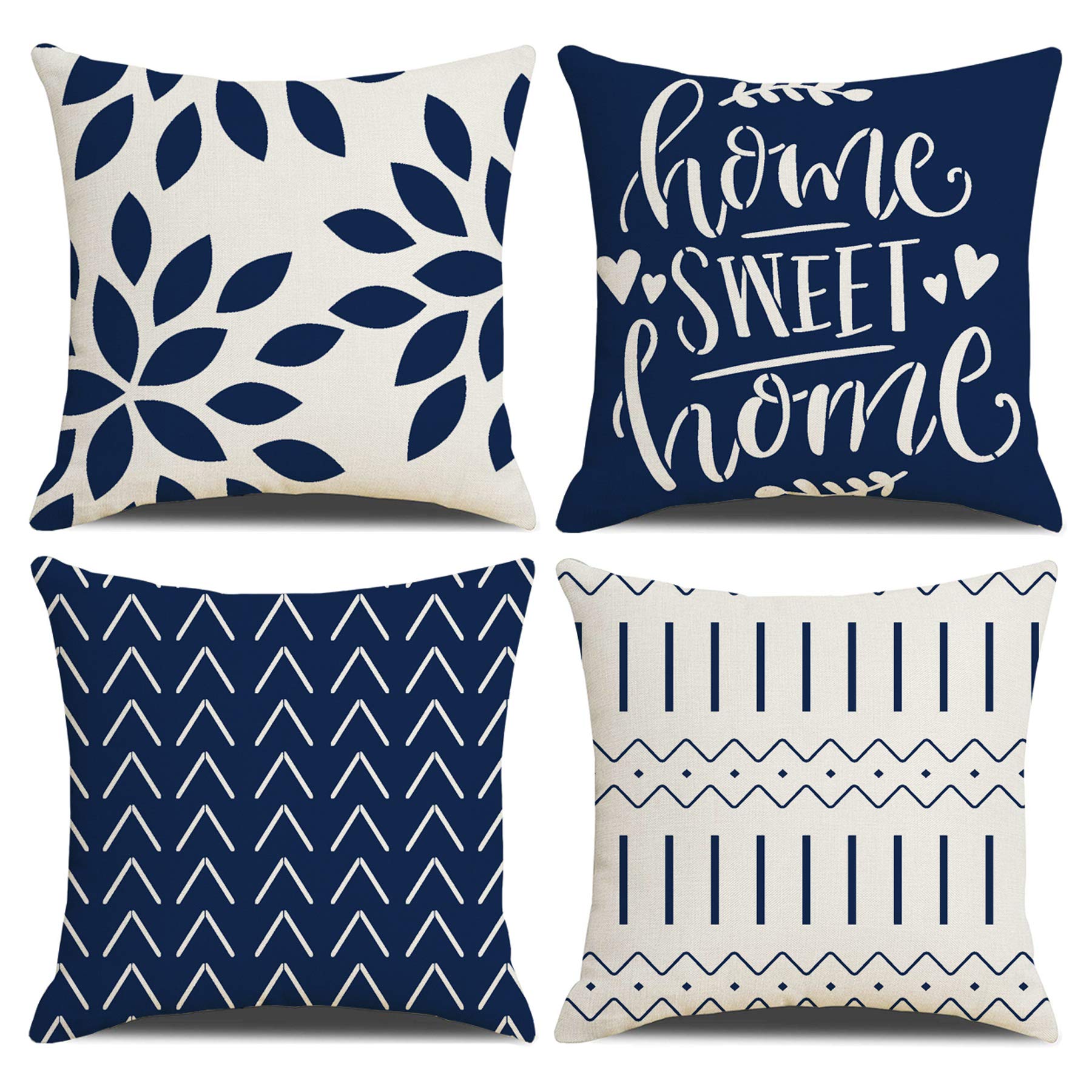 Homefeelzydys Cushion Covers,Cushion Covers 45 x 45 set of 4 Navy Blue Square Throw Pillow Case cushion covers 18x18 4Pack For Outdoor Patio Garden Blench Living Room Sofa Farmhouse Decor