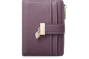 Small Wallet Women Bifold Soft Leather Card Holder with ID Window Zipper Coin Pocket Wallets for Women, Deep Purple, 4.7 x 3.