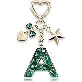Cute Bling Keychain initial Letter Butterfly Star Pink Purple Gift for Women Girls Bag Cup Charms Accessories