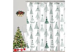 COSEVIER Christmas Shower Curtains for Bathroom, Green White Christmas Tree Shower Curtain, Merry Christmas Xmas Pine Winter Holiday Bath Curtain Home Décor, 72x72 Inch