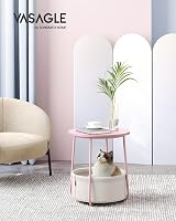 VASAGLE Round Side Table with Fabric Basket Pastel Pink Cloud White LET223R61 view 2