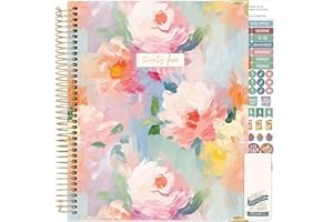 bloom daily planners 2025 Hardcover Calendar Year Goal & Vision Planner (January 2025 - December 2025) - Monthly/Weekly Column View Agenda Organizer - 7.5" x 9" - Painted Peonies