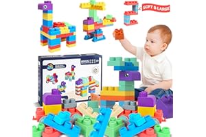 ROHSCE Baby Soft Blocks Set, Big Building Block Toys, Soft Rubber Blocks for Babies 6 Months and Up STEM Educational Toddler Gifts, Baby Soft Blocks Sensory Stacking Toys, 80PCS