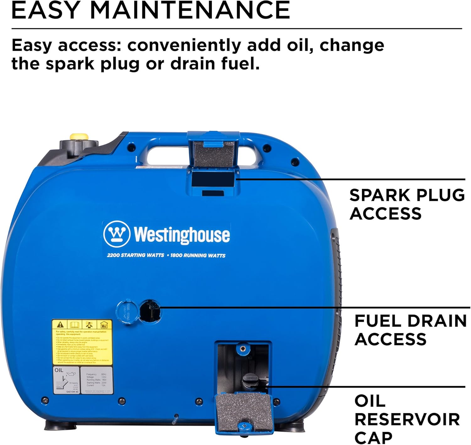 Westinghouse WH2200iXLT Super Quiet Portable Inverter Generator 1800 Rated & 2200 Peak Watts, Gas Powered : Garden & Outdoor