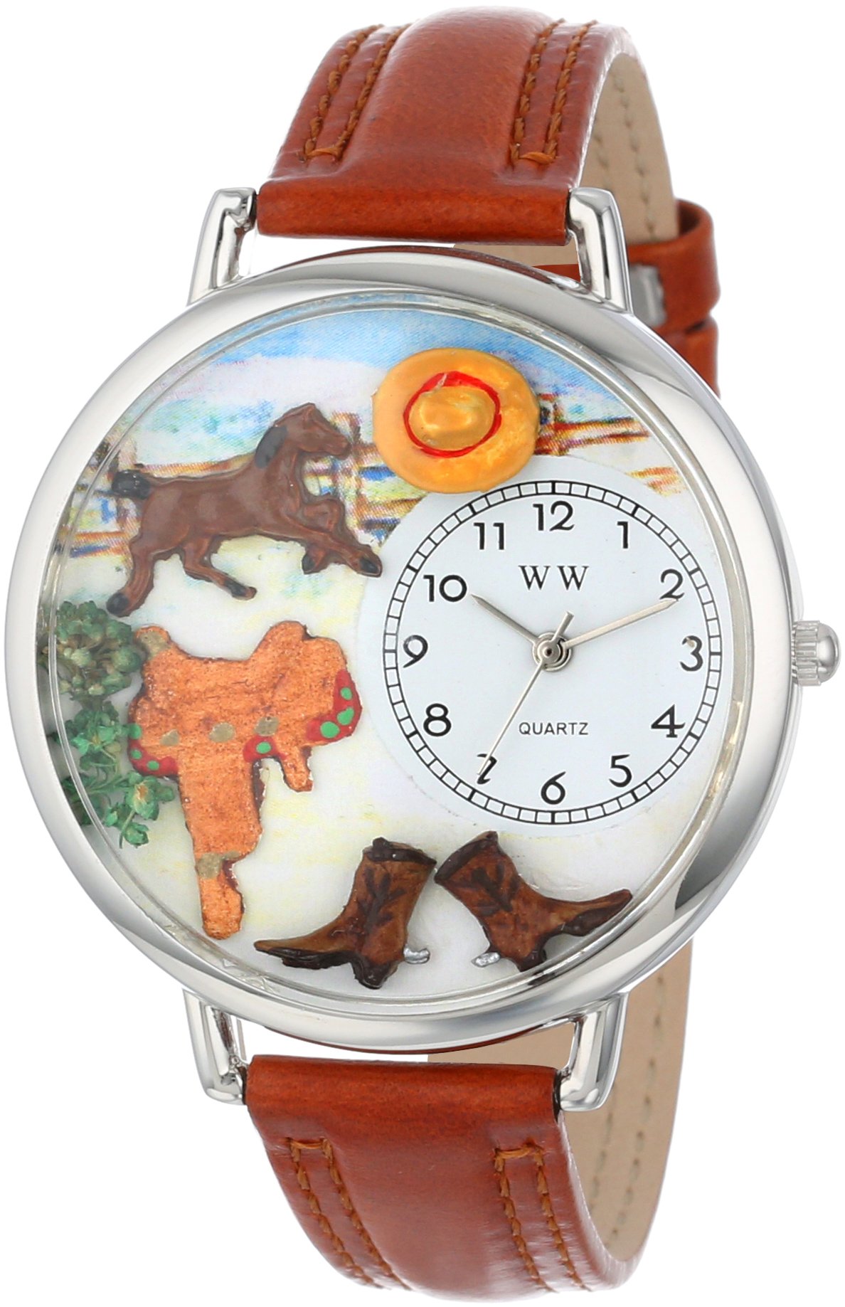 Whimsical Watches Ranch Tan Leather and Silvertone Unisex Quartz Watch with White Dial Analogue Display and Multicolour Leather Strap U-0160001