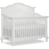 Evolur Aurora 5-in-1 Convertible Full Size Baby Crib, Frost White | Wooden Nursery, 3-Position Mattress Support, Converts to Toddler, Day and Full Size Bed, Queen Anne Feet, BSA Verified