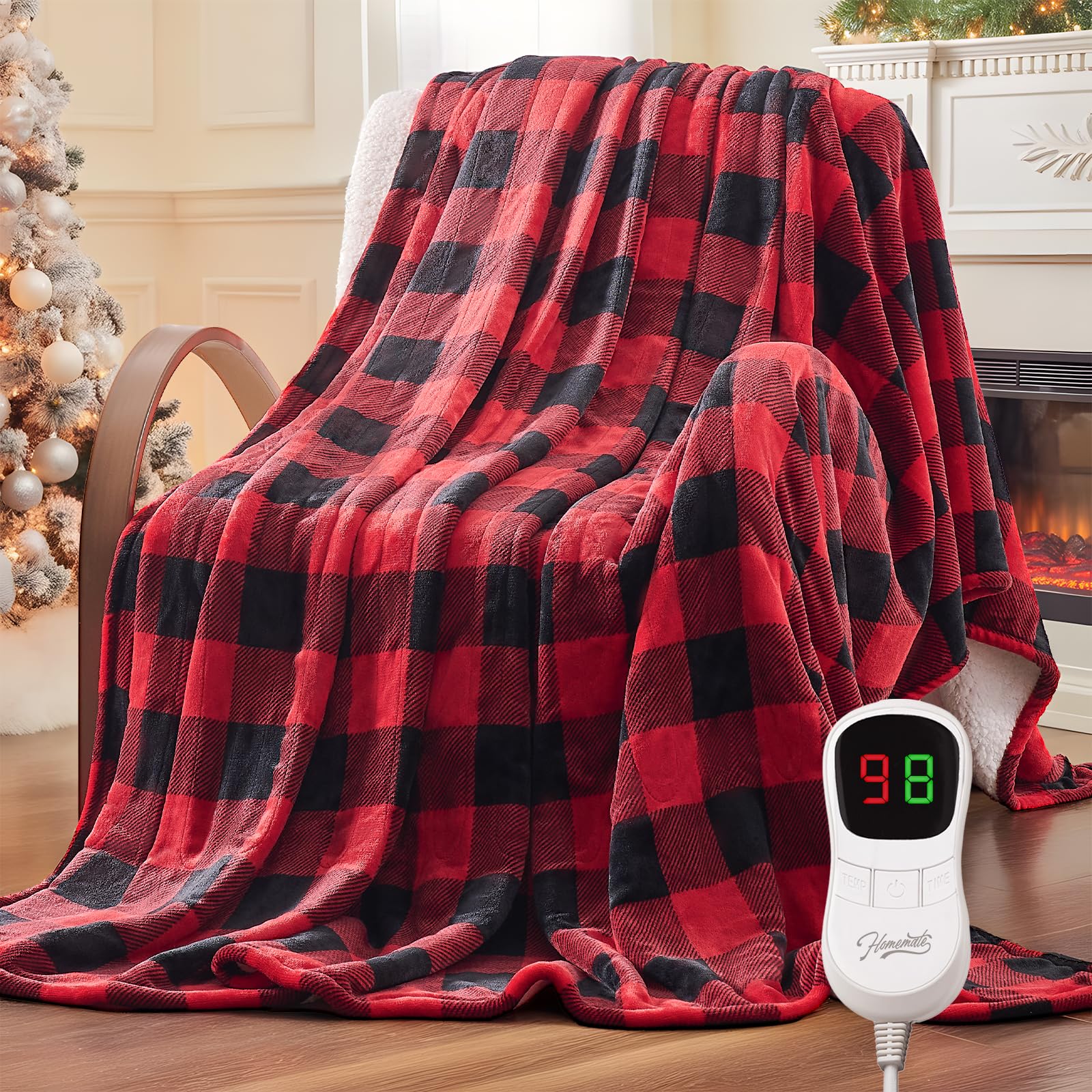 Photo 1 of Homemate Electric Blanket Heated Throw - 50“x60“ Ultra Soft Cozy Flannel Heating Blanket with 10 Fast Heat Levels 8 Hours Auto Off Over-Heated Protection ETL Certification Keep Warm in Home Office