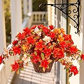 Ammyoo Fall Flowers with Hanging Basket Artificial for Decoration, Fake Silk Rhododendron Flowers for Outdoors, UV Resistant No Fade Floral for Home Garden Balcony Porch Patio Wedding Party Decor
