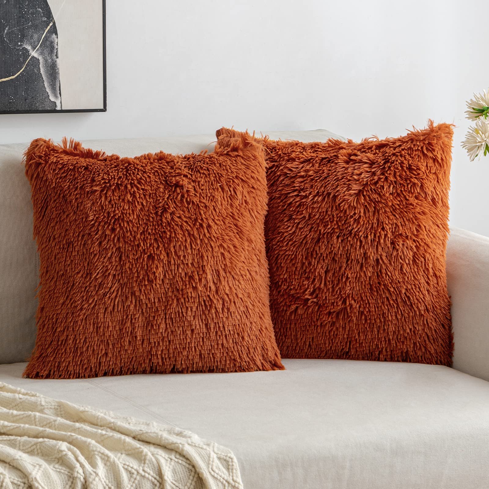 MIULEE Pack of 2 Luxury Faux Fur Throw Pillow Covers Deluxe Fall ...