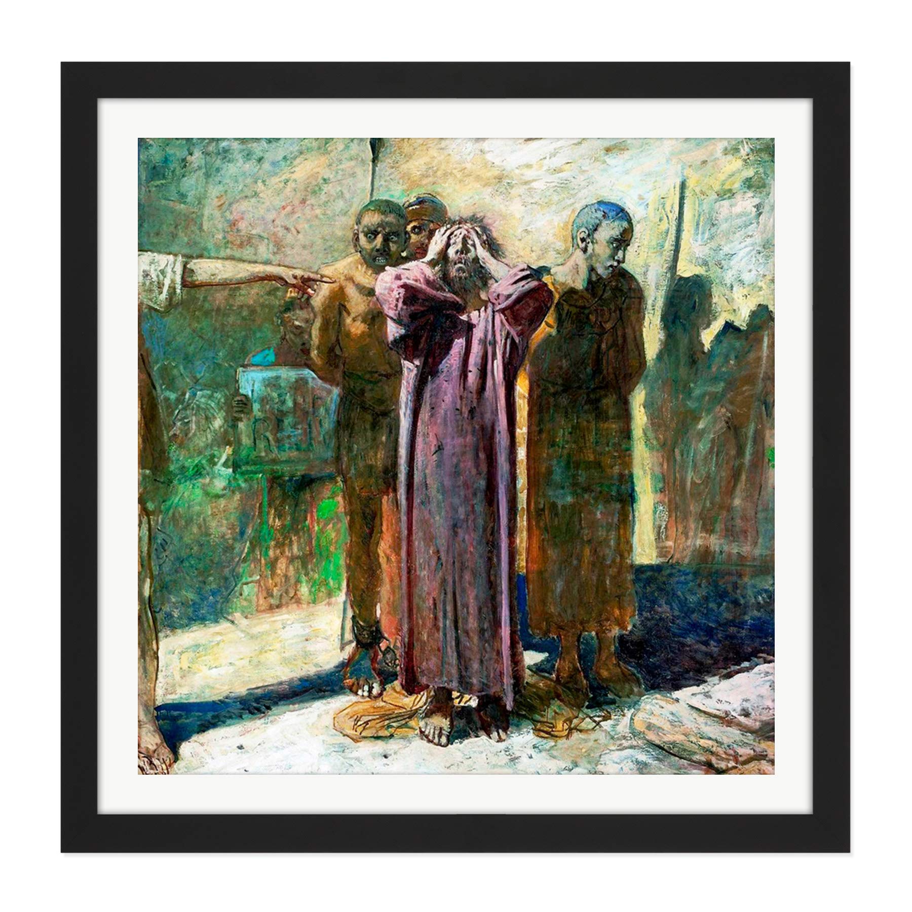 Ge Christ Golgotha Condemned Biblical Painting Square Wooden Framed Wall Art Print Picture 16X16 Inch