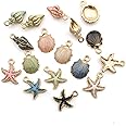 30pcs Assorted Gold Plated Enamel Ocean Starfish Conch Shell Charm Pendant for DIY Jewelry Making Necklace Bracelet Earring DIY Jewelry Accessories Charms (M156)