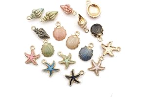 ILOVEDIYBEADS 30pcs Assorted Gold Plated Enamel Ocean Starfish Conch Shell Charm Pendant for DIY Jewelry Making Necklace Bracelet Earring DIY Jewelry Accessories Charms (M156)
