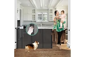 STCOCKIS Reinforced 60" Wide Retractable Baby Gates with Upgraded Rods - Bottom Anti-Escape, 5 ft Mesh Baby Gate Retractable Dog Gate Indoor Pet Gate Retractable Stair Gate Outdoor Retractable Gate, Black