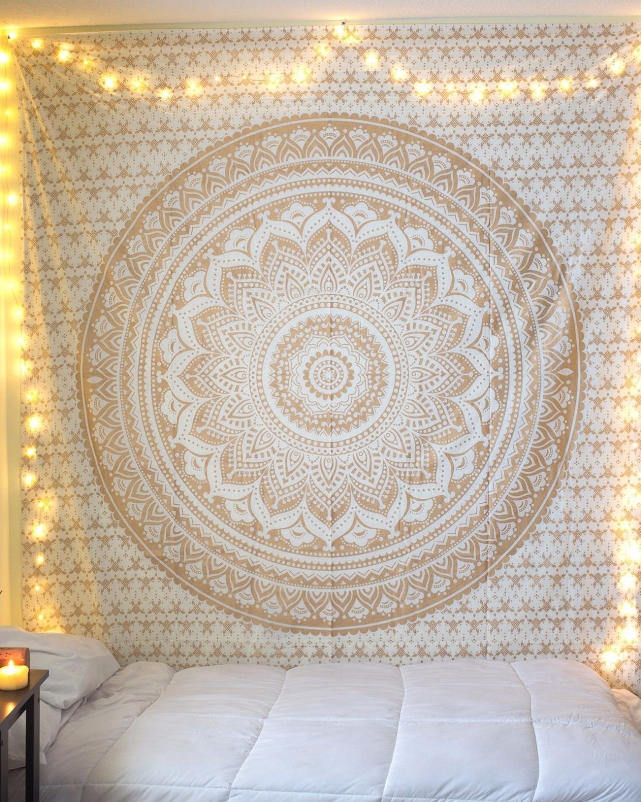 THE ART BOX Mandala Tapestry – White Gold Boho Wall Art – Bedroom Decor – 30x40 Inches