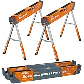 BORA Speedhorse XT Saw Horses 2 Pack Adjustable Folding Heavy Duty Sawhorse | Instant Setup, 3600-lb capacity, 2x4 Bracket, Adjustable height, Metal folding sawhorses, Portable workbench, compact storage