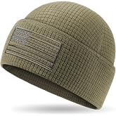 OUTDOOR SHAPING Grid Fleece Cuffed Beanie with American Flag Embroidery Leather, Waffle Tactical Army Police Skull Cap