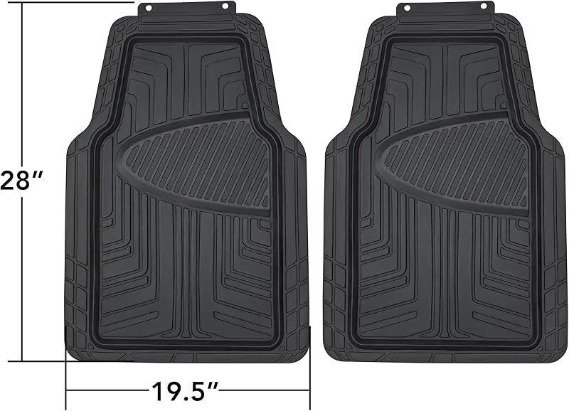 Lot de 2 tapis de sol en caoutchouc pour voitures, SUV et camionnettes Toutes saisons Noir