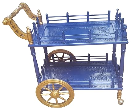 Tayyaba Enterprises Handcrafted Wooden Service Trolley/Dinning Service Trolley/Kitchen Tools Storage Serving Trolley Standard Brown