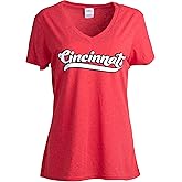 Cincinnati | Classic Retro Black Red Blue Grey Ohio City Pride Newport Fan Women's V-Neck T-Shirt Top T-Shirt