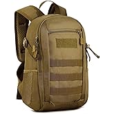 HUNTVP 10L Tactical Backpack Small Backpack Mini Daypack Military MOLLE Rucksack Gear Tactical Assault Pack Bag for Hunting Camping Trekking(10L Dark Brown)