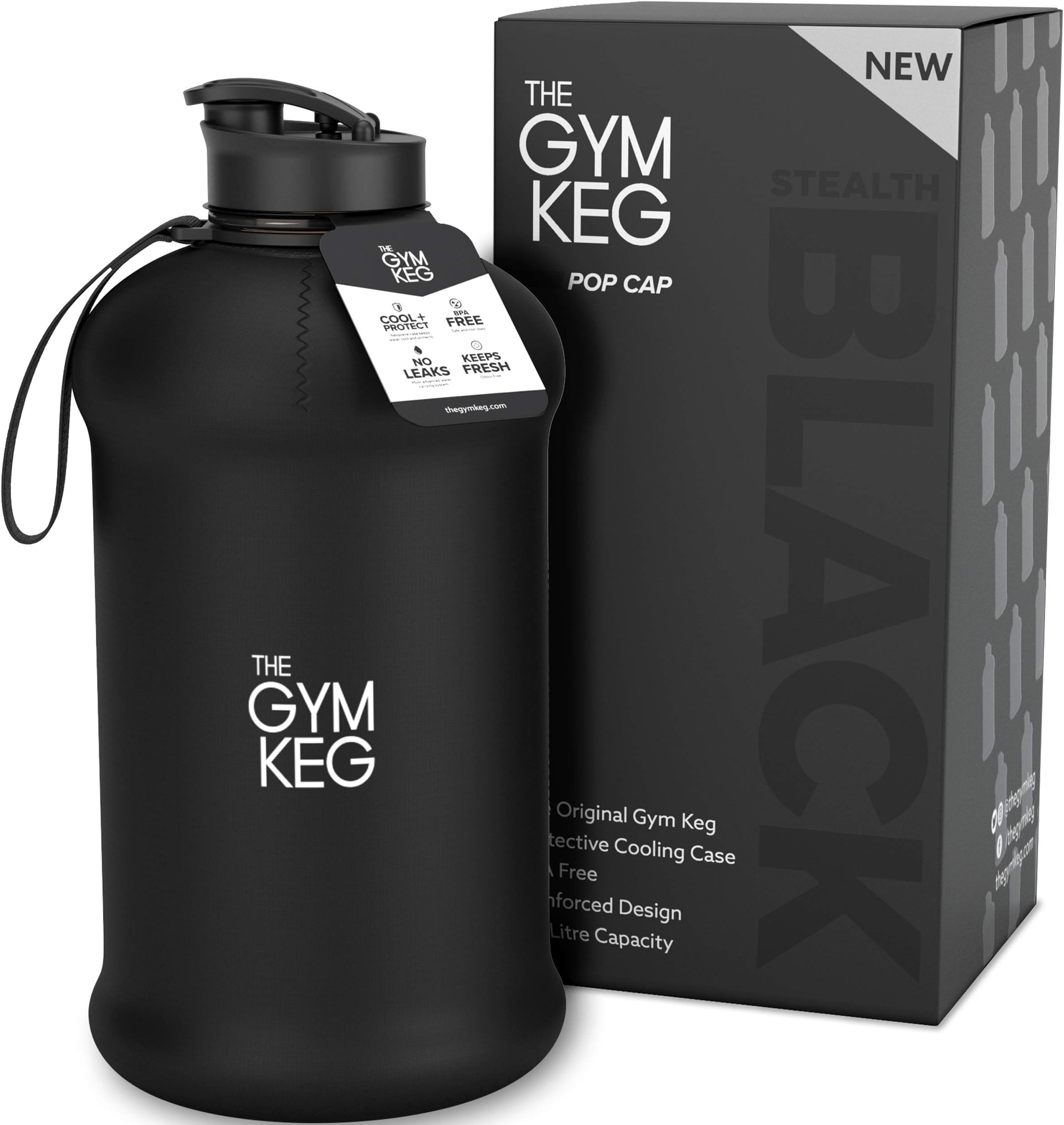 The Gym Keg Official Sports Water Bottle (2.2 L) Insulated Sleeve | Built-In Carry Handle | Fitness, Exercise, Large Gym Water Bottles | Ecofriendly, BPA Free, 40% Thicker Plastic