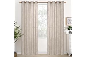 YoungsTex Natural Linen Curtains 84 Inch Long for Living Room Bedroom Grommet Top Light Filtering Privacy Linen Textured Wind
