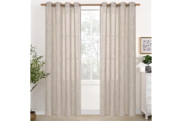 YoungsTex Natural Linen Curtains 84 Inch Long for Living Room Bedroom Grommet Top Light Filtering Privacy Linen Textured Wind