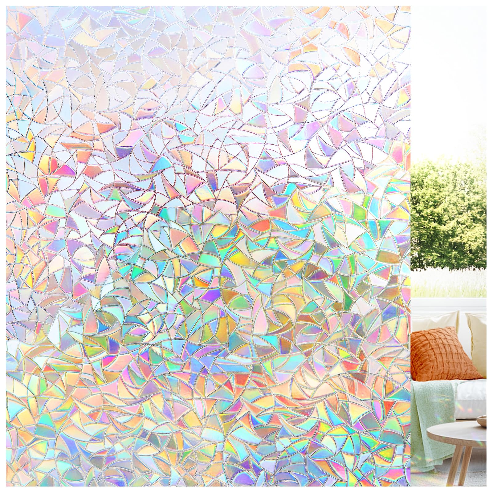 LUTE Window Privacy Film, Rainbow Window Film, 3D Decorative Stained ...