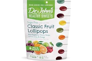 DR. JOHN'S HEALTHY SWEETS Dr. John’s Sugar Free Candy, Healthy Lollipops with Zero Sugar, Low Calorie Snacks, Keto Friendly Hard Candy Sweets, Classic Fruit, Oval, 60 Count, 1 LB